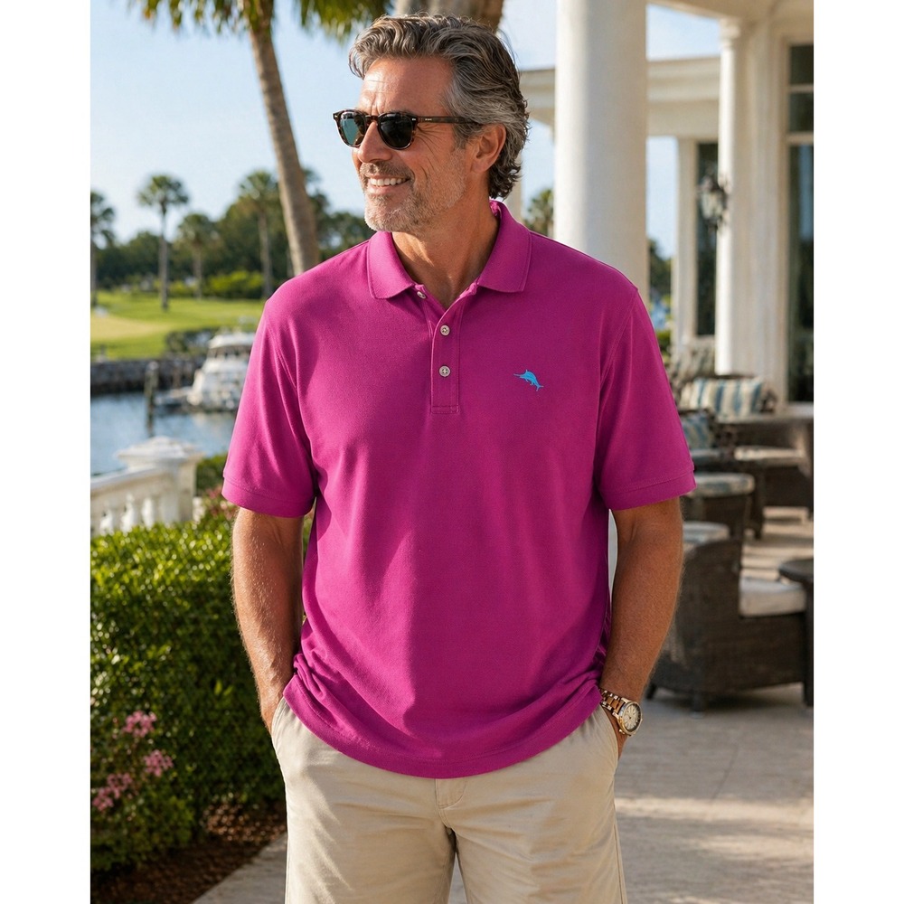 Tommy Bahama Polo Shirt 2XL Pink Supima Cotton Golf Coastal Classic